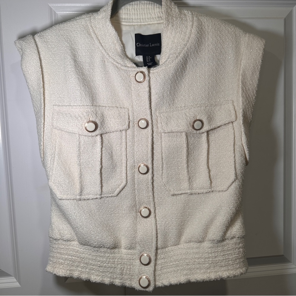 Christian Lacroix Boucle Tweed Crop Vest Sleeveless Jacket